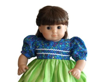 Baby Doll Dress, Royal Blue, Lime Green, Easter, Birthday Party, Summer Colors, Fits Bitty Twin or 14 to 16 inch Doll --US Shipping Included