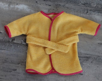 Yellow & Pink Terrycloth Robe with Attached Belt, Retro, Pajamas, Fits Bitty Twin or 14 to 16 inch Baby Dolls, Free US Shipping