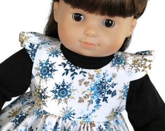 Blue & Gold Snowflake Doll Jumper with Black Knit Shirt, 2 Piece Outfit, Fits Bitty Baby or Twin and 14, 15, or 16 inch Baby Doll