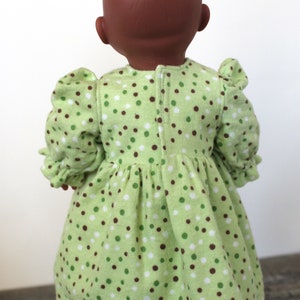 Green Dot Flannel Nightgown, Baby Doll Dress, Pajamas, Handmade Cotton Nightie, Fits 12 to 13 inch Baby Doll, Free US Shipping image 6