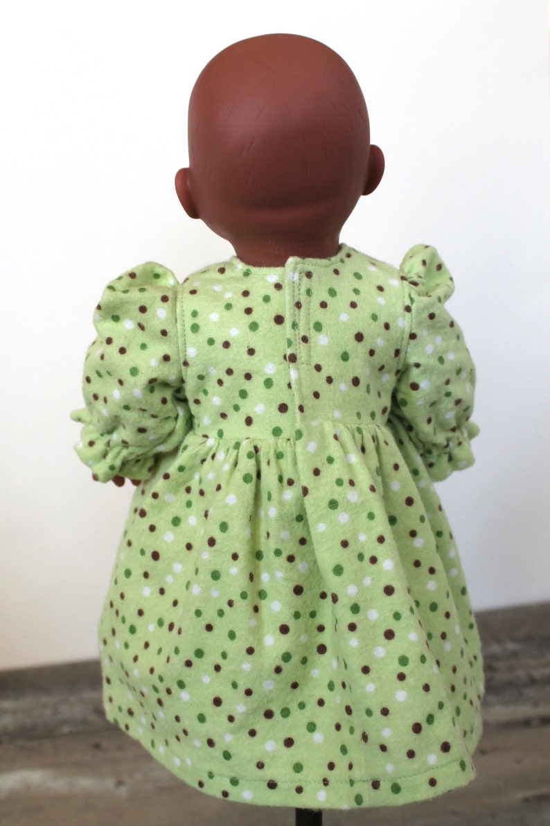 Green Dot Flannel Nightgown, Baby Doll Dress, Pajamas, Handmade Cotton Nightie, Fits 12 to 13 inch Baby Doll, Free US Shipping image 6