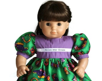 Caterpillar Doll Dress, Green & Purple, Birthday Party, Fits Bitty Twin or 14 to 16 inch  Baby Doll, Doll Clothes --US Shipping Included