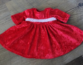 Doll Nightgown, Christmas Red Nightie, Velour Pajamas, Holiday PJs, Scarlet, Fits 14 to 16 in Baby Doll or Bitty Twin  -US Shipping Included