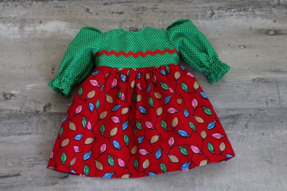 christmas baby doll dress Red & Green Christmas Lights Baby Doll Dress, 12-13 Inch Doll Clothes