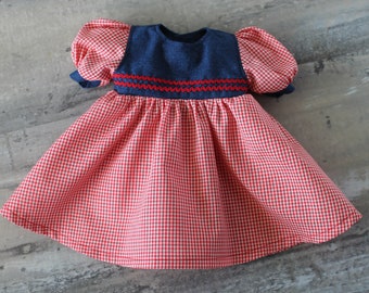 Red Gingham & Denim Blue Doll Dress, Summer, 4th of July, Fits Bitty Twin and 14, 15, 16 inch Baby Dolls, Doll Clothes