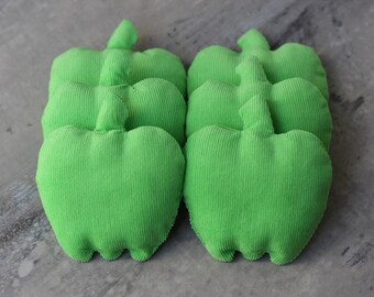 Green Apple Shaped Bean Bags: Corduroy Kids Toss Toy (Set of 6)