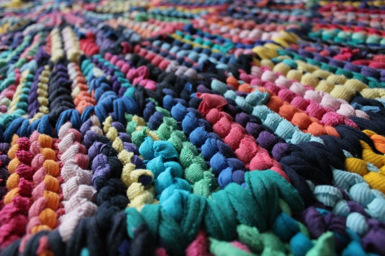 T Shirt Rag Rug Rainbow Circular Rug Round Cottage Chic Etsy