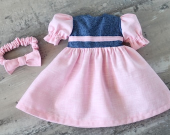 Pink & Blue Baby Doll Dress with Bow Headband: Fits 12-13 Inch Dolls