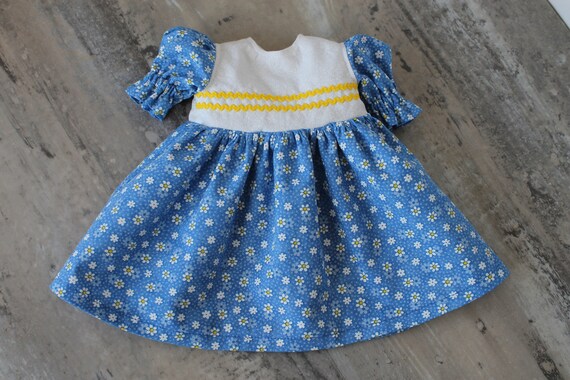 Blue & Yellow Daisy Flowered Baby Doll Dress Handmade Cotton - Etsy