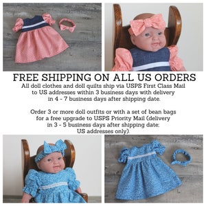 Pink Calico Baby Doll Dress, 2 Piece Set with Dress and Bonnet, Fits 12 to 13 inch Baby Doll image 10