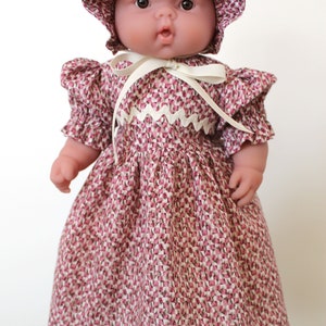 Pink Calico Baby Doll Dress, 2 Piece Set with Dress and Bonnet, Fits 12 to 13 inch Baby Doll image 3