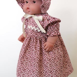 Pink Calico Baby Doll Dress, 2 Piece Set with Dress and Bonnet, Fits 12 to 13 inch Baby Doll image 2