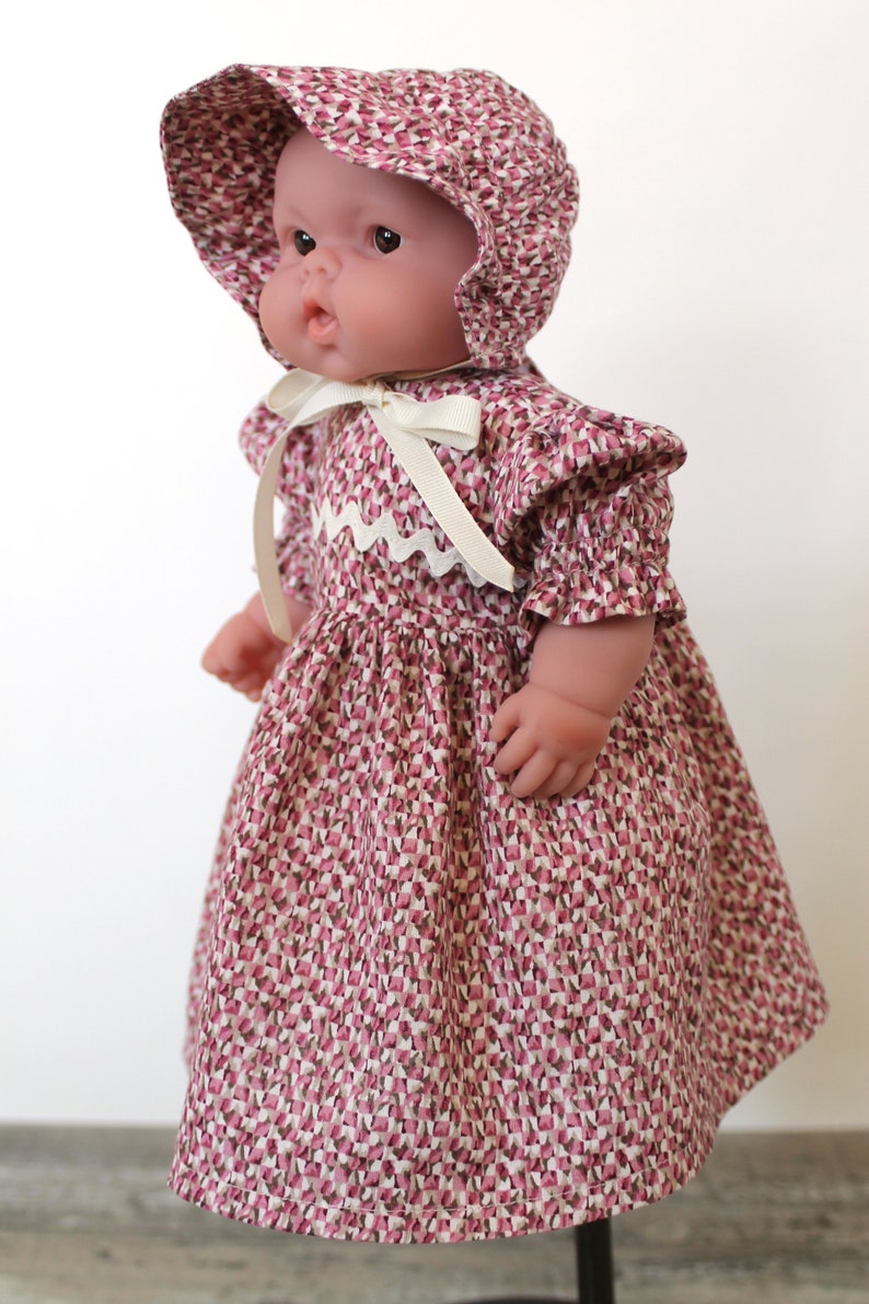 Pink Calico Baby Doll Dress, 2 Piece Set with Dress and Bonnet, Fits 12 to 13 inch Baby Doll image 2