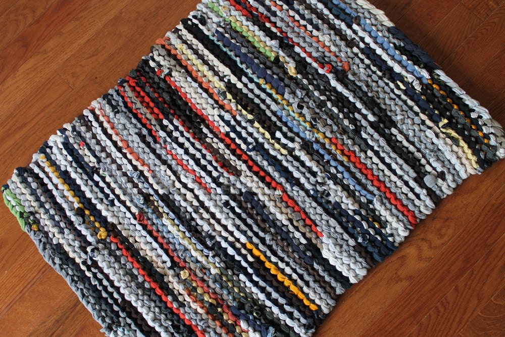 T Shirt Rag Rug Utility Rug Earthy Neutrals Gray Navy Blue Etsy