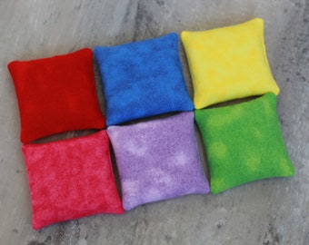 Rainbow Flannel 3 Inch Square Bean Bags:  Children's Toss Game (set of 6)