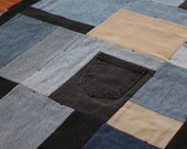Baby Quilt Denim Upcycled Southwestern Black Red Gray Khaki Rustic Cotton Crib Toddler 40x59 in Small Throw Lap Size, Free US Shipping