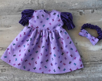 Butterfly Baby Doll Dress with Bow Headband: Fits 12-13 Inch Dolls