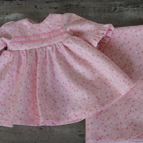 Pink Flannel Baby Doll Nightie with Matching Blanket (Fits 14 to 16 inch Dolls), Bitty Twin Doll Clothes, Gift for Girls, Free US Shipping