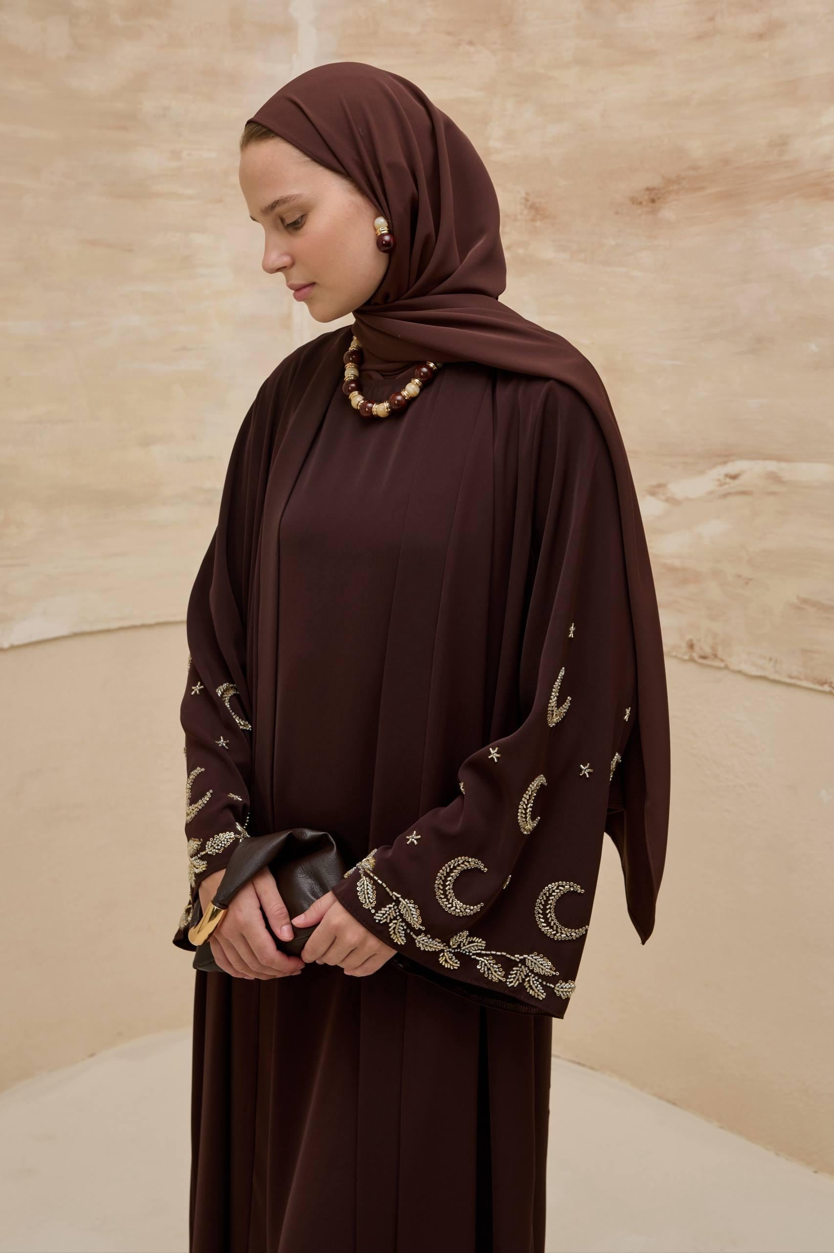 brown abaya dress Chocolate Mahfuza Oversized Abaya Dress With Hijab Two Piece Set main image 0