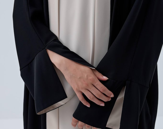 Ramadan Minimalist Black Linen Abaya | Button Sleeve Design (No Inner Dress) main image 0
