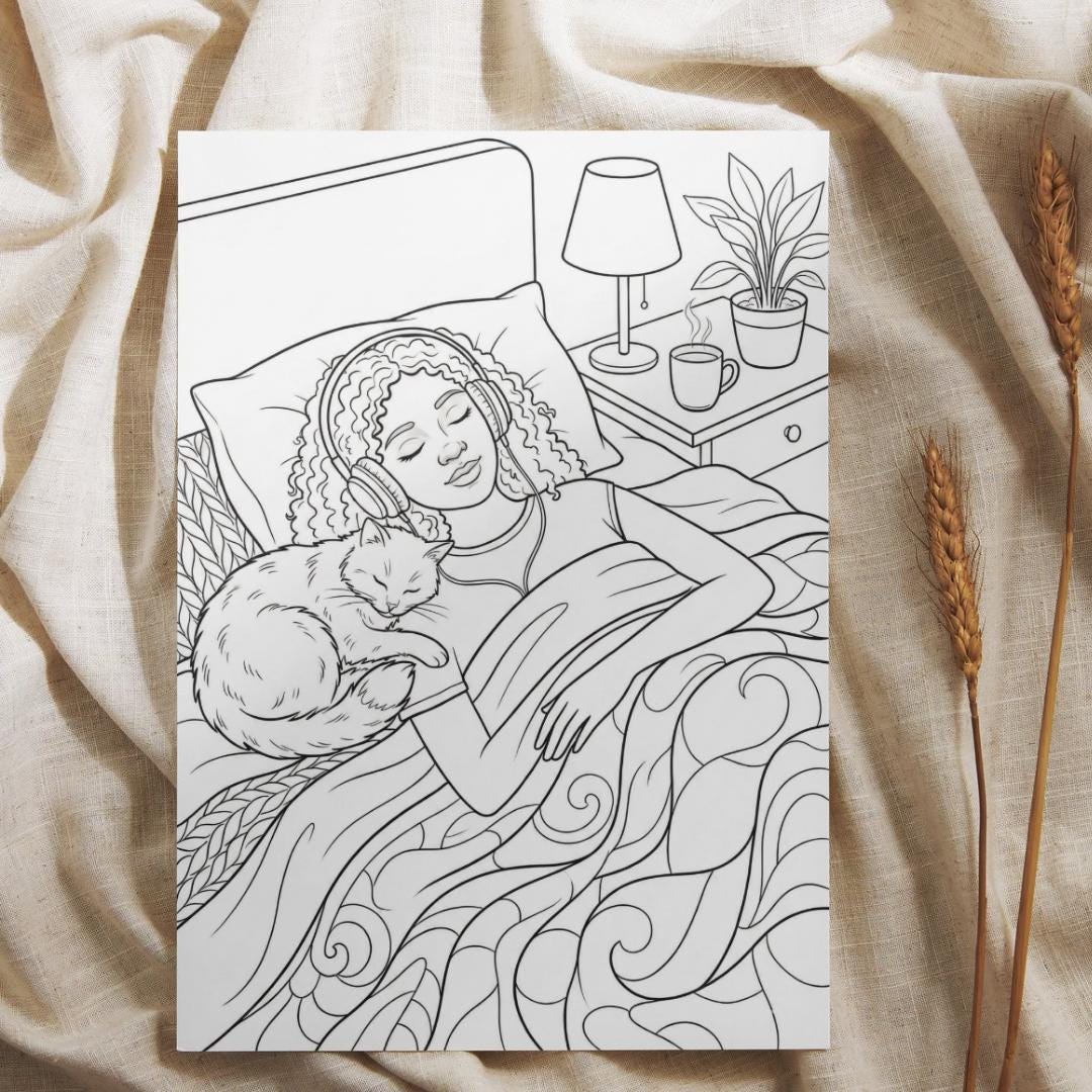 Cozy Self-care Coloring Page | Stress Relief Printable for Adults - Etsy