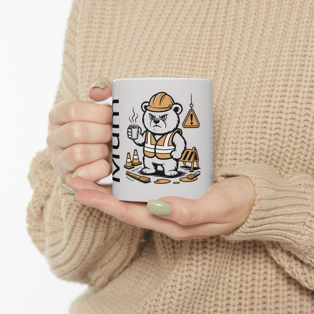 Personalised Cute Construction Bear Ceramic Mug | Gift for Builders ...