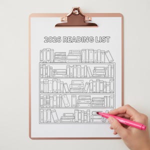 2026 Reading List Bookshelf Printable, Color In Challenge Journal Insert World Book Day Gift