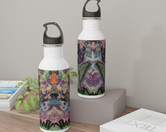 Lila tulpanvattenflaska, handmålad blomsterdesign, trädgårdsgåva