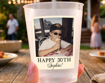 Personalized Birthday Photo Frosted Cups, Custom Polaroid Party Cups, Picture Cup Favors, Adult Birthday Drink Cups, Custom Party Cups