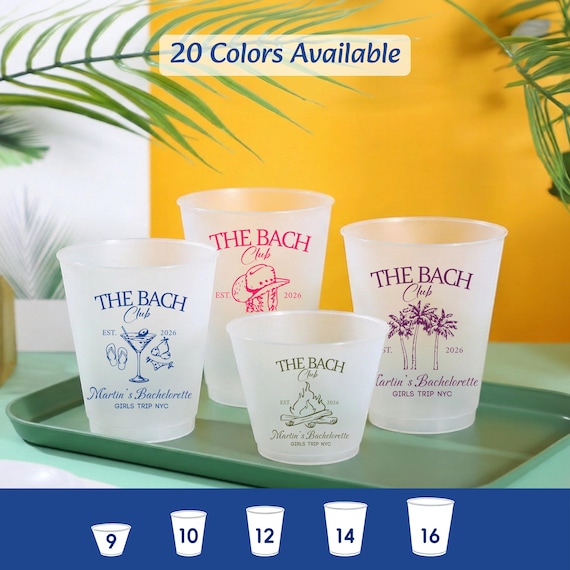 Personalized Frosted Plastic Cups, Custom Bach Club Cups, Beach Bachelorette Party Favors, Girls Trip Stadium Cups, Poolside Drinkware