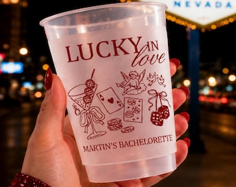 Personalized Lucky in Love Frosted Cups, Custom Las Vegas Bachelorette Party Cups, Casino Bach Weekend Favors, Vegas Girls Night Cups Favor