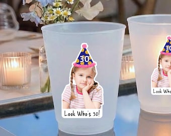 Vasos personalizados de cumpleaños esmerilados, vasos personalizados para estadios con fotos, vasos para fiestas con caras, recuerdos para fiestas de cumpleaños, vasos para fiestas en la piscina, vasos con fotos