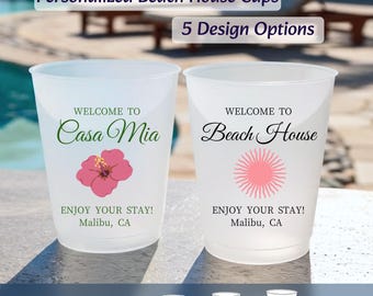 Vasos de plástico esmerilado personalizados, vasos de bienvenida para anfitriones de Airbnb, vasos para huéspedes de casas de playa, vajilla para alquileres vacacionales, vasos para disfrutar de su estancia.