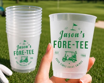 Personalized Frosted Plastic Cups, Custom Golf Birthday Party Cups, Fore Tee Party Favors, Golf Cart Cups, Golf Weekend Party Drinkware