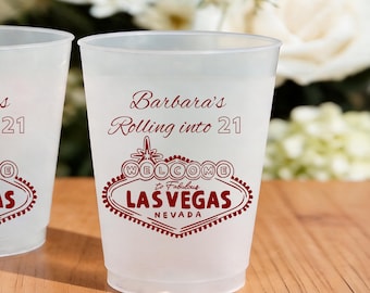 Personalized Rolling into Birthday Frosted Plastic Cups, Birthday Party Cups, Custom Party Favor Drinkware, Vegas Theme Cup Set