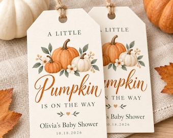 Personalized Pumpkin Baby Shower Favor Tags, Little Pumpkin Is On The Way, Fall Baby Shower Tags, Autumn Gift Tags, Thank You Favor Tags