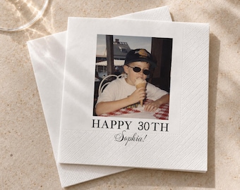 Custom Photo Birthday Napkins, Personalized Cocktail Napkins, Milestone Birthday Party Favors, Custom Age Napkins, Photo Party Decor