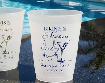Vasos personalizados con diseño de bikinis y martinis, vasos personalizados para despedidas de soltera en la piscina, recuerdos para escapadas de fin de semana con amigas, vasos para despedidas de soltera.