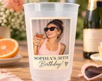 Custom Photo Birthday Frosted Cups, Personalized Birthday Party Cups, Milestone Birthday Favors, Custom Face Cups, Birthday Drink Cups
