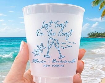 Vasos de plástico esmerilado personalizados, vasos para el último brindis en la costa, vasos para despedida de soltera en la playa, vasos personalizados para despedida de soltera.