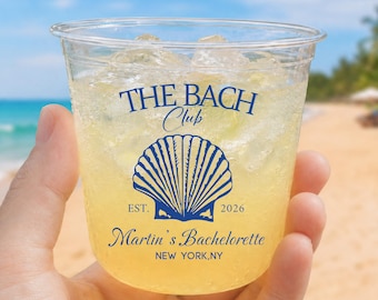 Custom Bachelorette Plastic Cups, Personalized Bach Club Beach Cups, Seashell Palm Cowgirl Party Drinkware, Bridal Party Favors