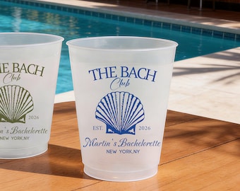 Personalized Frosted Plastic Cups, Beach Bachelorette Party Cups, Bach Club Cups, Pool Party Favor, Tropical Vacation Girls Trip Drinkware