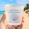 Custom Beach Birthday Frosted Cups, Personalized Seashell Party Cups, Summer Birthday Favors, Pool Party Drinkware, Disposable Cups