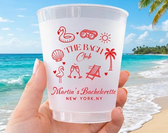 Personalized Frosted Plastic Cups, Beach Bachelorette Party Cups, Bach Club Cups, Pool Party Cups, Tropical Vacation Girls Trip Drinkware