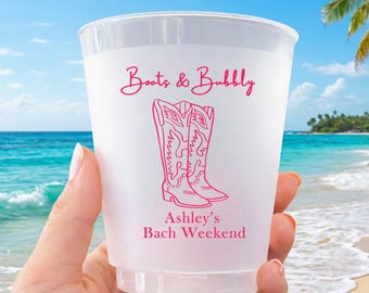 Vasos de plástico esmerilado personalizados, vasos para despedida de soltera "Last Rodeo", "Botas y champán para despedida de soltera", recuerdo de fin de semana de despedida de soltera en Nashville, vasos para fiesta del Oeste