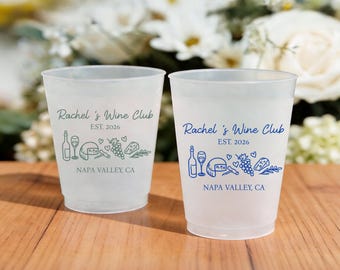 Personalized Frosted Plastic Cups, Custom Wine Club Cups, Winery Bachelorette Favors, Napa Valley Bach Party Cups, Girls Trip Drinkware