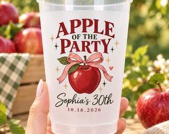 Personalized Frosted Plastic Cups, Apple Birthday Party Cups, Fall Party Favors, Apple Cider Party Cups, Orchard Birthday, Custom Drink Cups