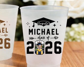 Custom Photo Graduation Frosted Cups, Personalized Grad Party Cups, High School College Graduation Favor, Senior Night Keepsake Drinkware