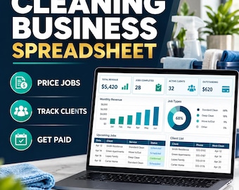 Cleaning Business Spreadsheet for Excel | Pricing Calculator, Client, Job & Payment Tracker
