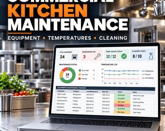 Commercial Kitchen Maintenance Excel Spreadsheet | Restaurant Equipment, Temperature & Cleaning Logs